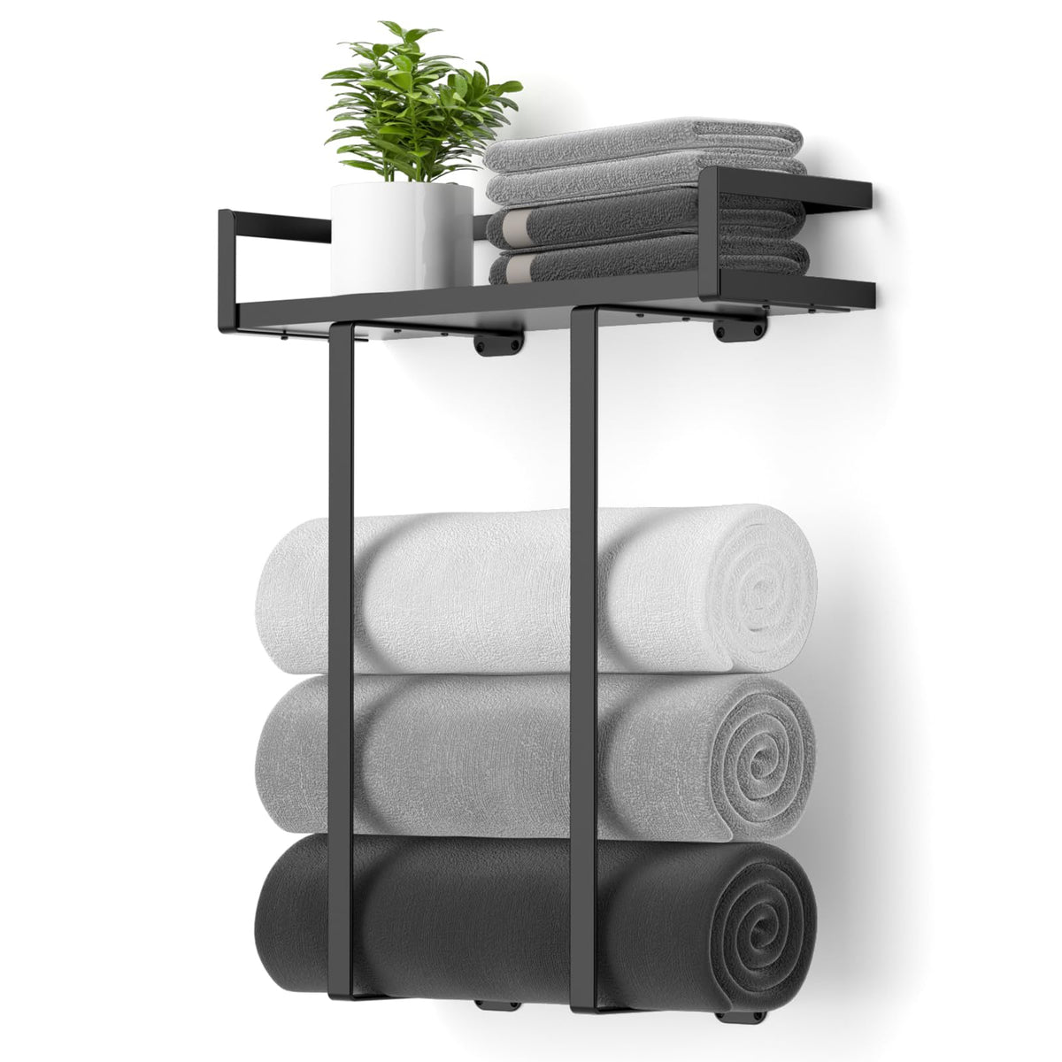 Xstydes Towel Racks for Bathroom, Metal Towel Holder with Storage Basket,Wall Towel Rack for Rolled Towels, Towel Storage for Small Bathroom.