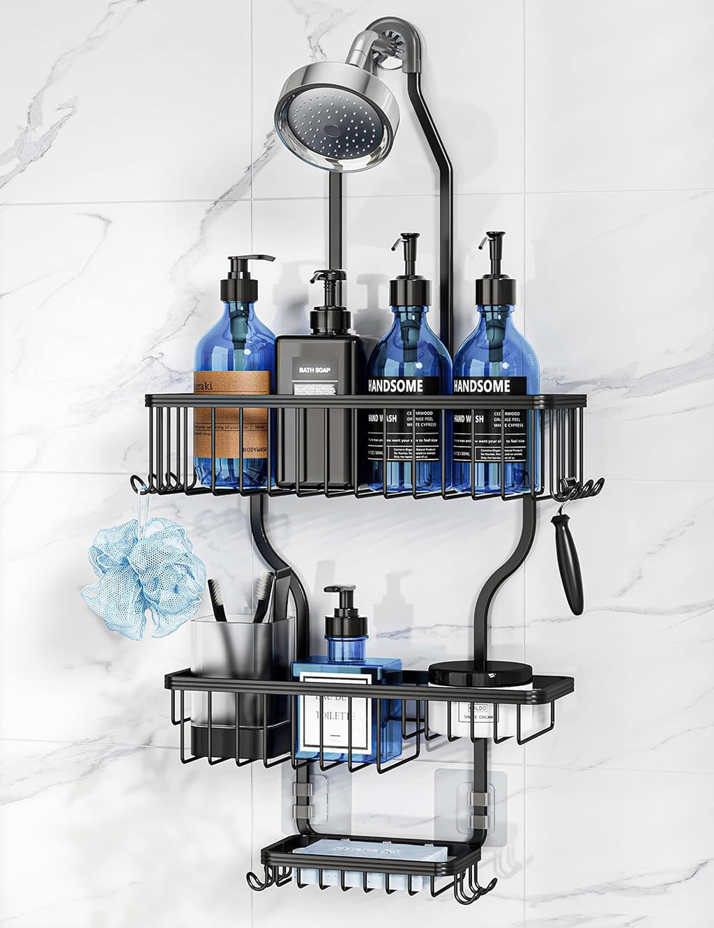 YASONIC Never Rust Shower Caddy Hanging, Aluminum Shower Racks for Inside Shower, 3-Tier Shower Organizer Hanging Over Shower Head with Hooks and Soap Holder, Silver