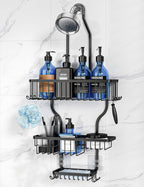 YASONIC Never Rust Shower Caddy Hanging, Aluminum Shower Racks for Inside Shower, 3-Tier Shower Organizer Hanging Over Shower Head with Hooks and Soap Holder, Silver