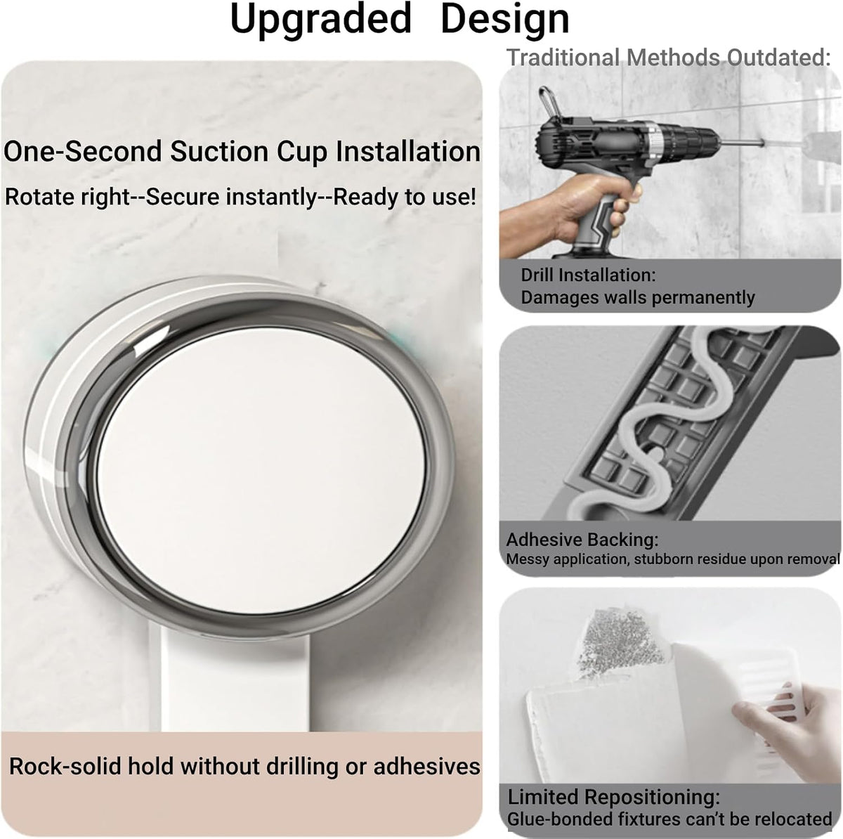 Suction Cup Shower Caddy, No-Drill Removal Shower Shelf Bathroom Organizer Storage Heavy Duty Shelf Basket for Bath (Grey)
