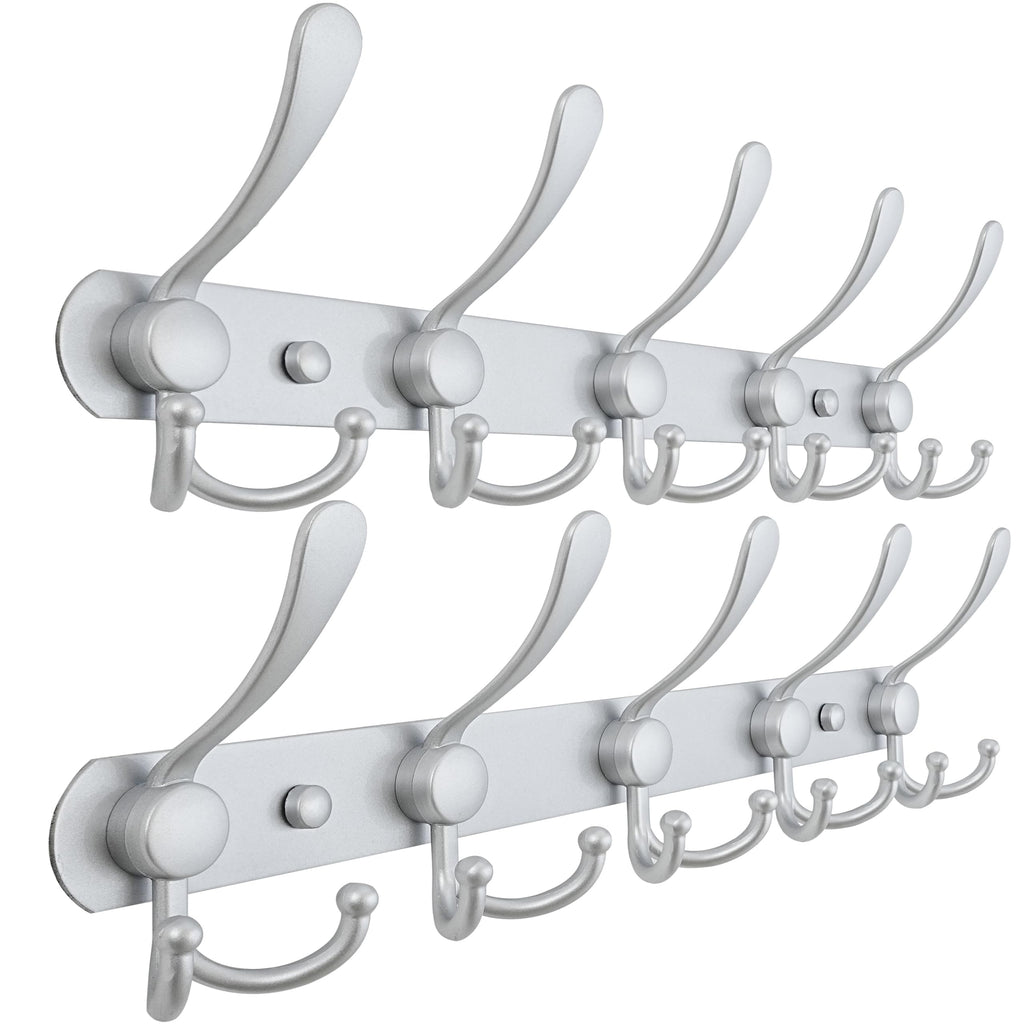 Dseap Coat Rack Wall Mounted - 5 Tri Hooks, Heavy Duty, Stainless Steel, Metal Coat Hook Rail for Coat Hat Towel Purse Robes Mudroom Bathroom Entryway (Black, 2 Packs)