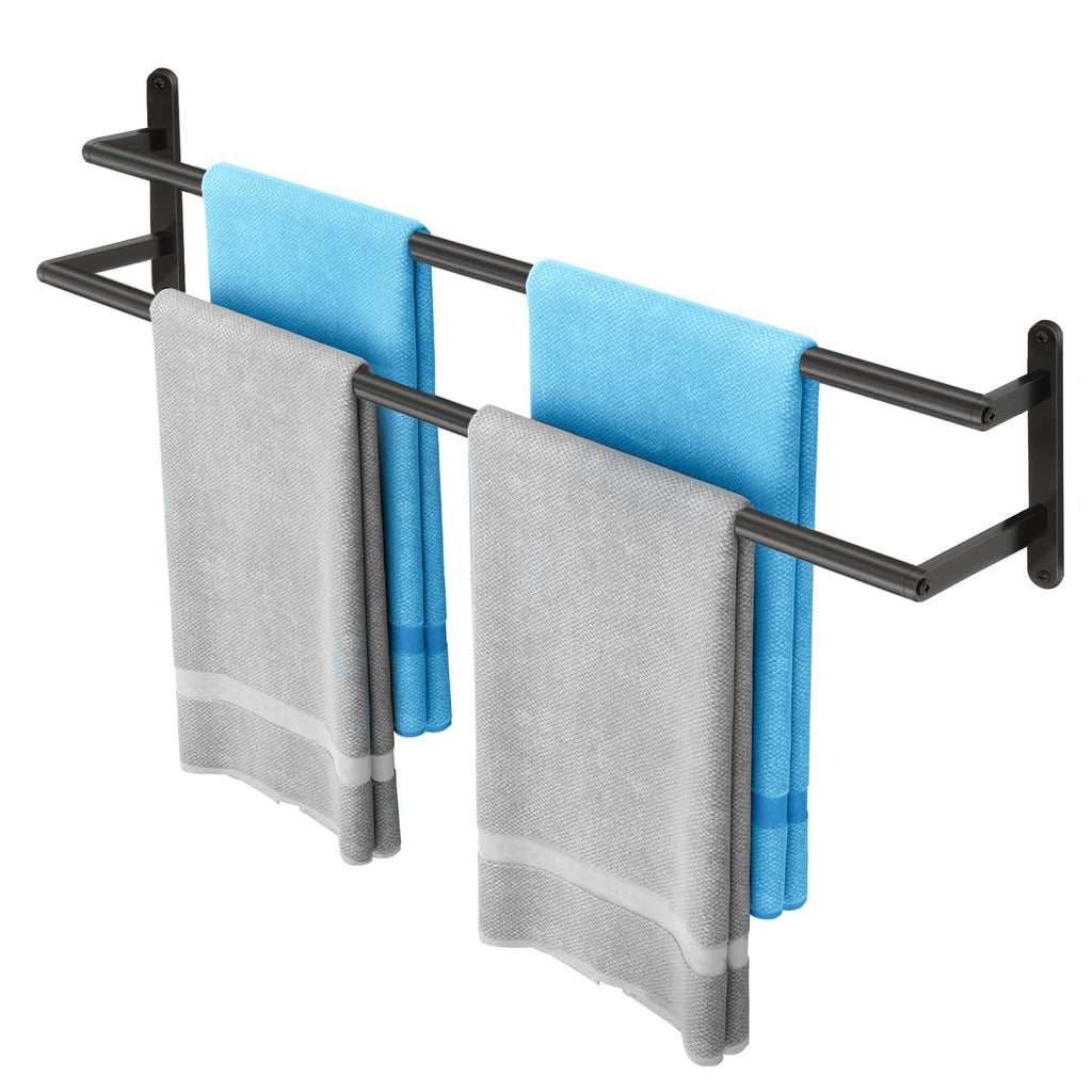 Double Towel Bar, 24Inch Towel Rack for Bathroom, Stainless Steel Double Bath Towel Bar, Wall Mounted Towel Holder, Double Towel Rod Towel Rail Hanger for Wall, Kitchen (Matte Black)
