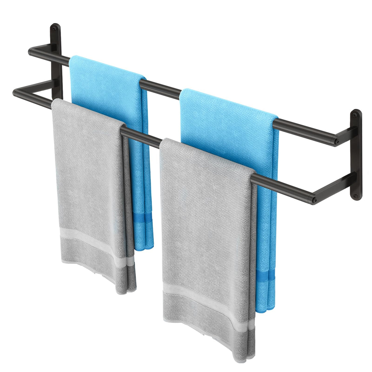 Double Towel Bar, 24Inch Towel Rack for Bathroom, Stainless Steel Double Bath Towel Bar, Wall Mounted Towel Holder, Double Towel Rod Towel Rail Hanger for Wall, Kitchen (Matte Black)