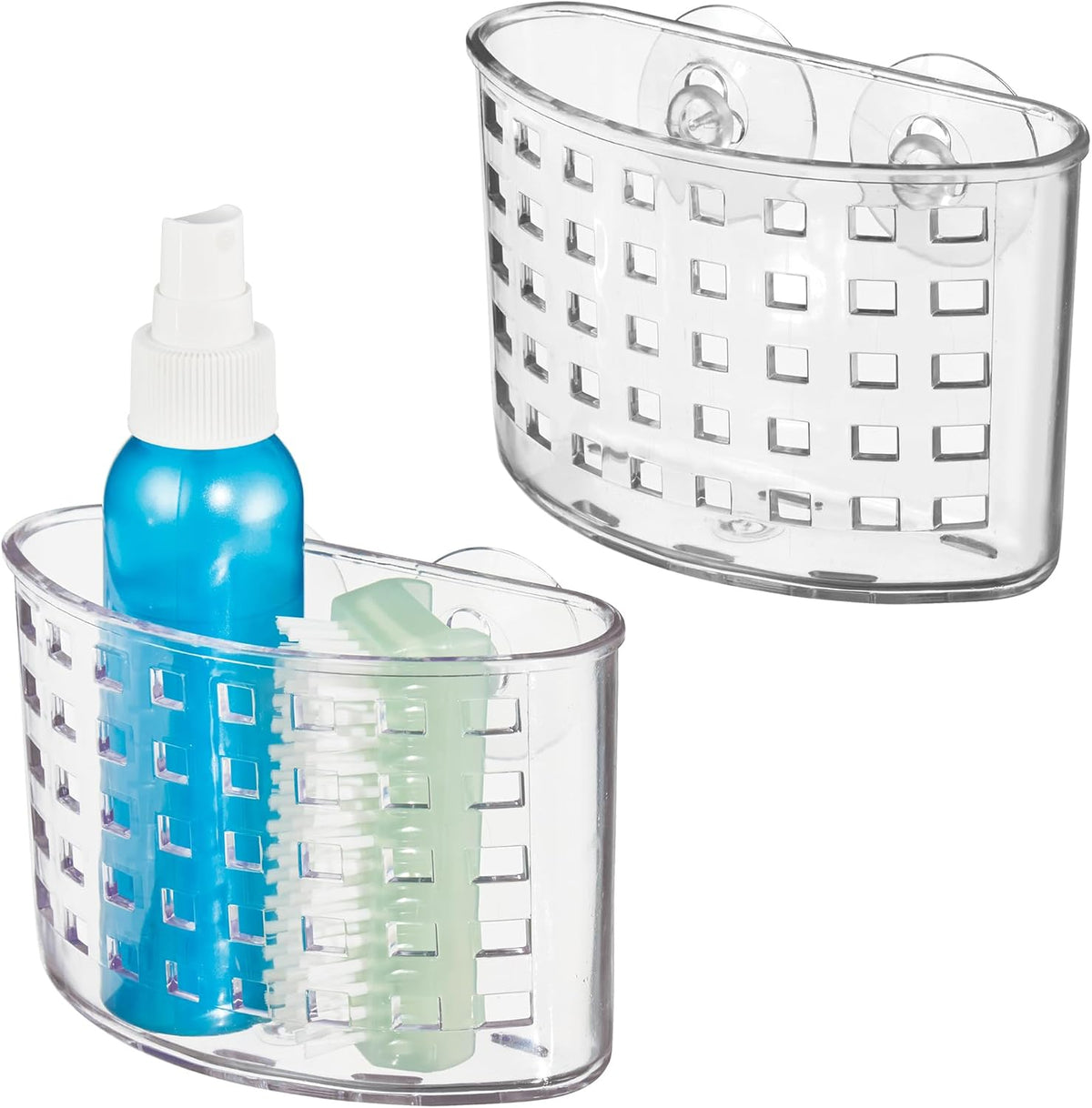 iDesign Suction Cup Shower Caddy Basket, Set of 2, Clear