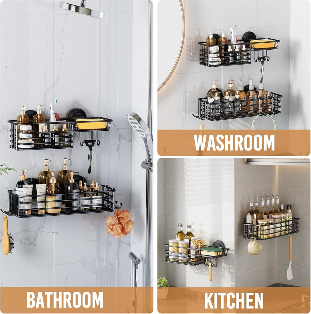 LEVERLOC Shower Caddy Suction Cup, 2 Pack Suction Shower Shelf With Hooks