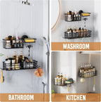 LEVERLOC Shower Caddy Suction Cup, 2 Pack Suction Shower Shelf With Hooks