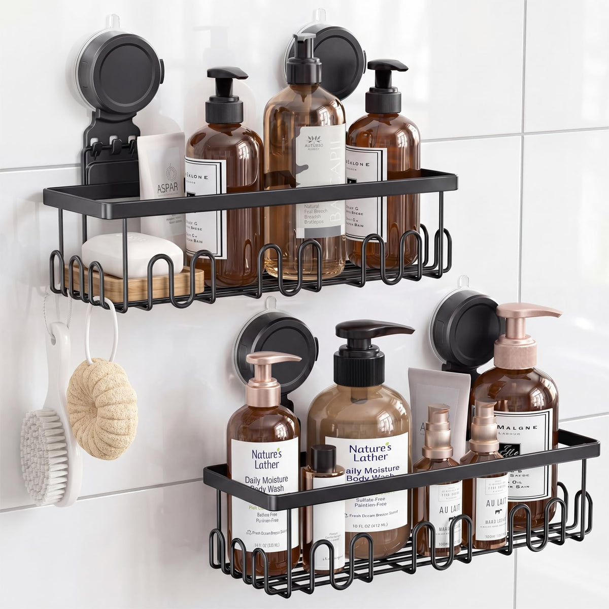 JOTPE Shower Caddy Suction Cup, No Drill Shower Shelves for Bath, 2 Pack