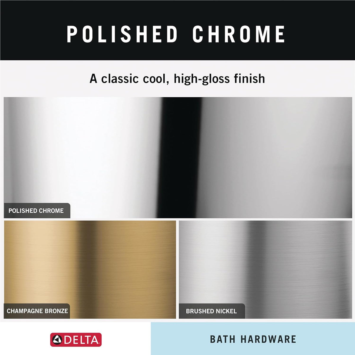 Delta 4-Piece Polished Chrome Bathroom Set Towel Rack, Ring, Toilet Paper Holder, Hook | Nicoli Bath Accessories