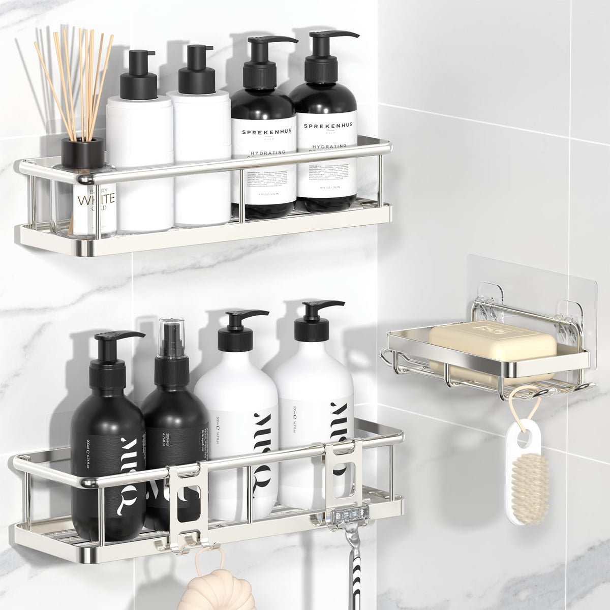 YASONIC Shower Caddy Adhesive, Rustproof Shower Organizer, Large Capacity Shower Shelves for Inside Shower, No Drilling Bathroom Organizers and Storage for Home Decor （2 Pack Black）