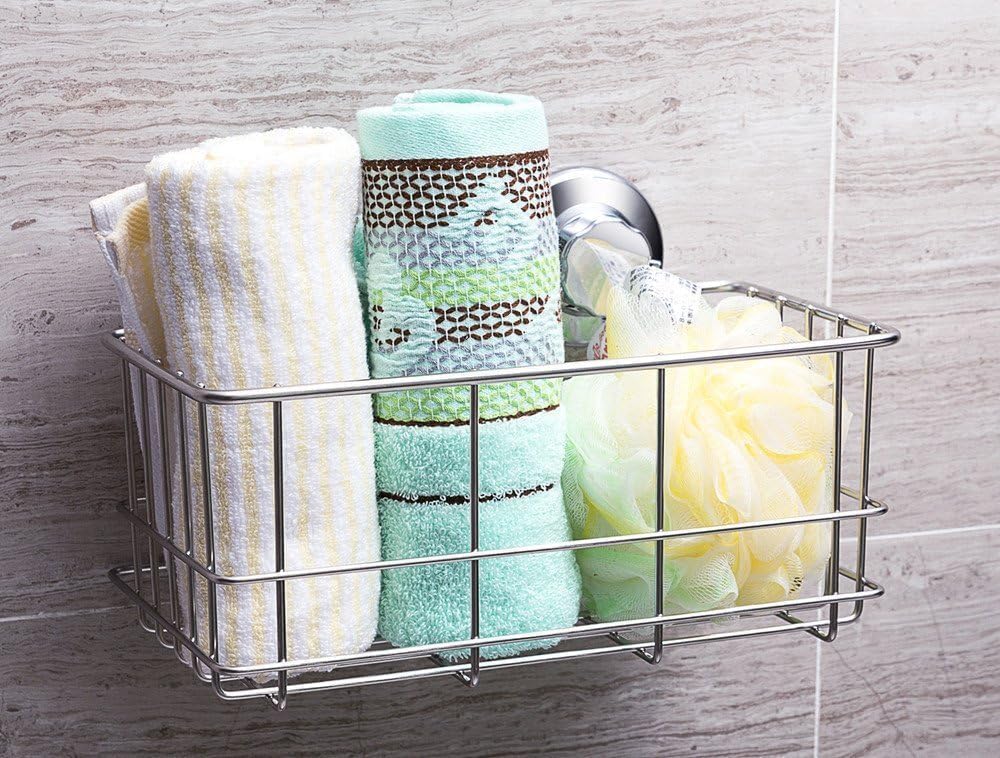 Strong Suction Cups Deep Shower Caddy Bath Shelf Rust-Free Stainless Steel Basket Shampoo Conditioner Holder for Bathroom Kitchen Tidy Organizer
