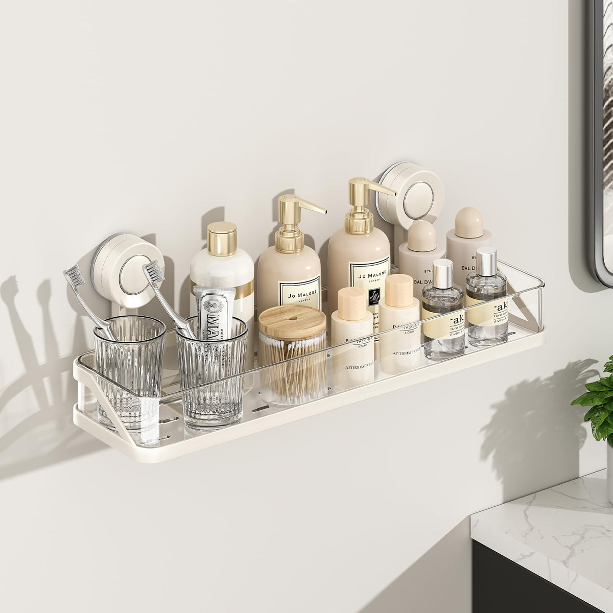 Shower Caddy Suction Cup, Bathroom Organizer Shelf | Removable, No Drilling Clear Square Shower Shelves, Large Capacity, Reusable