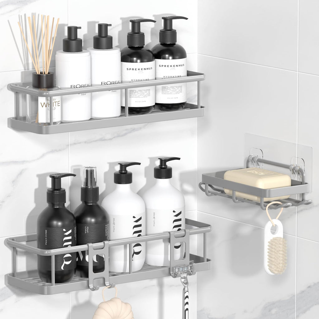 YASONIC Shower Caddy Adhesive, Rustproof Shower Organizer, Large Capacity Shower Shelves for Inside Shower, No Drilling Bathroom Organizers and Storage for Home Decor （2 Pack Black）