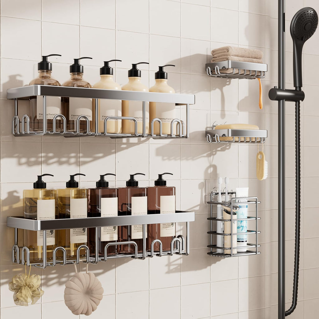 Veken Aluminum Corner Shower Caddy 4-Pack, Never Rust&Large Capacity, Grey