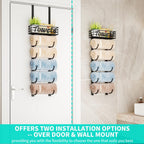 HapiRm Towel Racks for Bathroom Storage - 6 Tier Over The Door & Wall Mount Rolled Towel Storage Organizer Holder with Metal Shelf Basket for Small Bathroom, Camper, Rv - Black, Patented