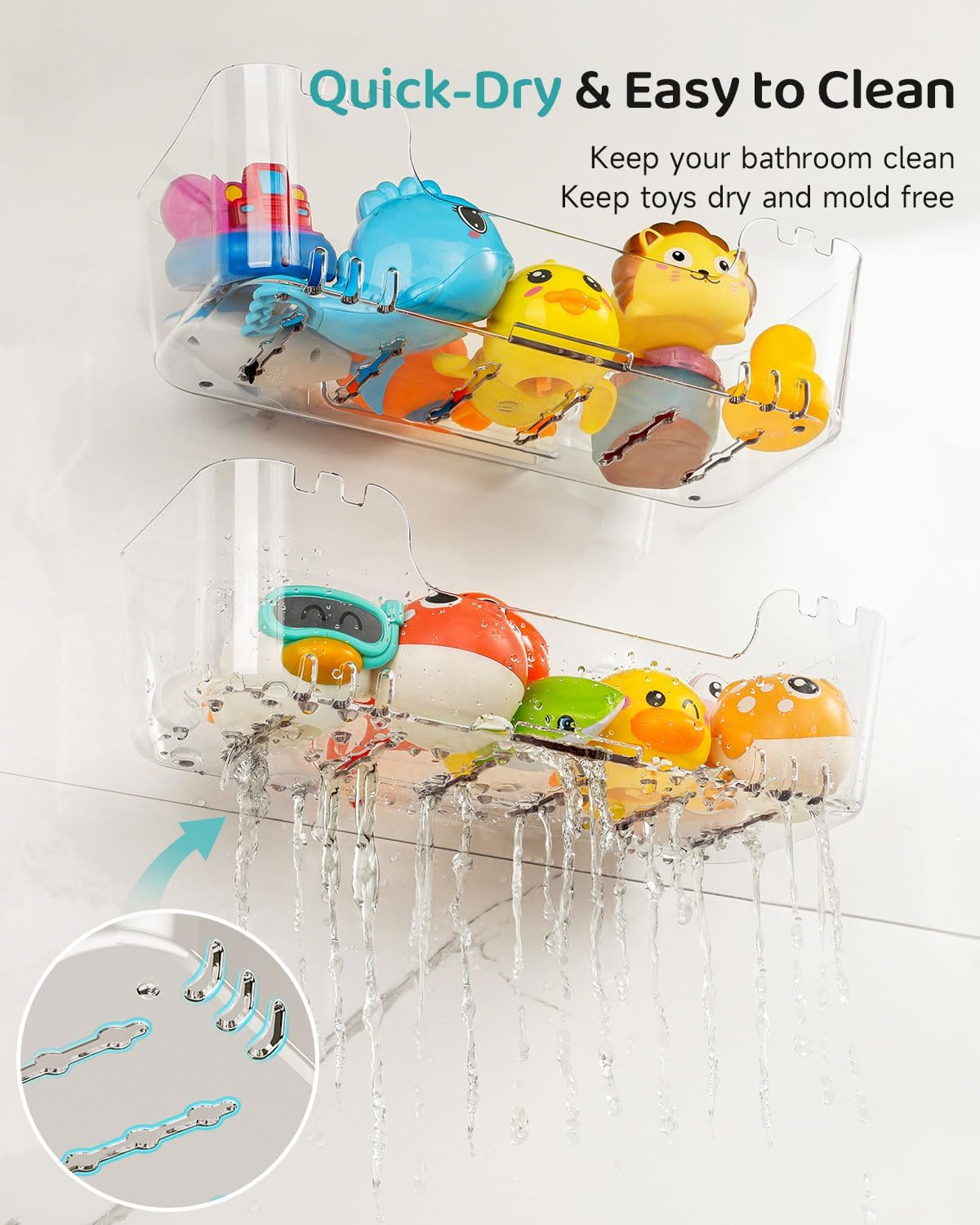 Bath Toy Storage Organizer 2 Pack, Bath Toy Holder with Drain Holes