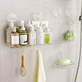 LUXEAR Shower Caddy Suction Cup, No Drilling Strong Hold Shower Organizer with Hooks & Soap Dish Fast Draining Removable Reusable Bathroom Storage Shelf Friendly for Bathroom/Kitchen/RV 22LBS Capacity