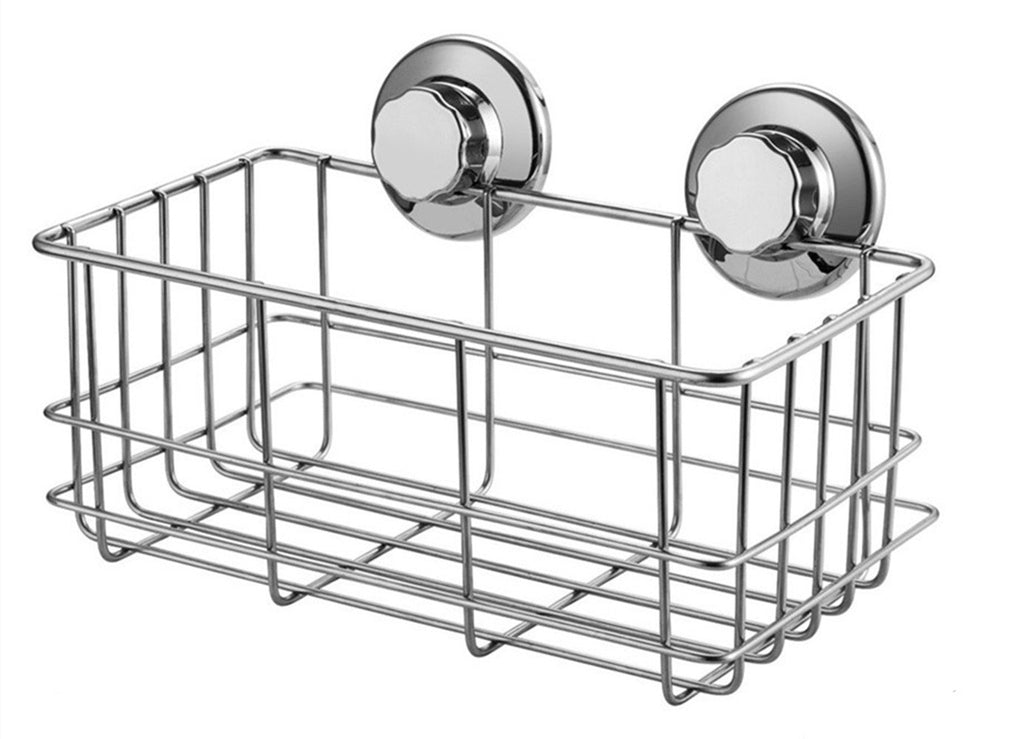 SANNO Suction Cup Shower Caddy Adhesive Deep Bathroom Basket Bath Organizer Kitchen Storage Basket for Gel Holder Bathroom Storage Shampoo, Conditioner,Stainless Steel