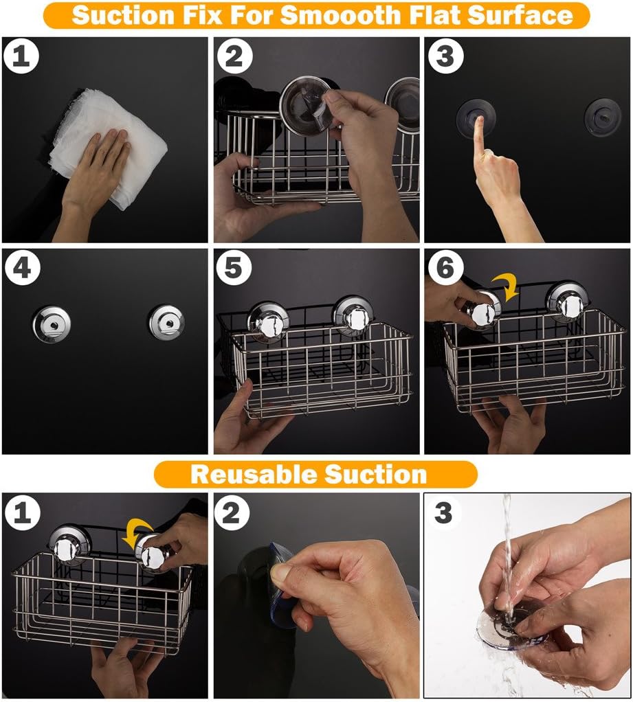iPEGTOP Suction Cup Deep Shower Caddy Bath Wall Shelf for Large Shampoo Shower Gel Holder Bathroom Storage - Rustproof Stainless Steel
