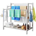 HavenlyYouth 3 Tier Towel Rack with Large Storage & 6 Hooks, Blanket Rack for Oversized Bath Towels, Free Standing Pool Towel Rack Stand for Bathroom Pool Indoor/Outdoor, 35.8" H x 31.5" L x 11.8" W