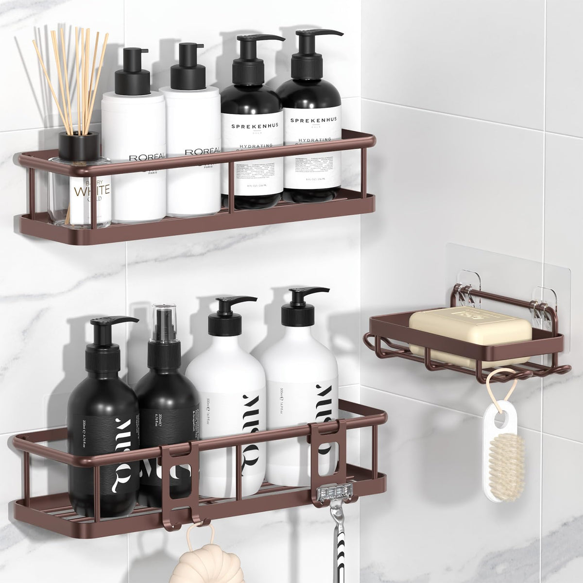 YASONIC Shower Caddy Adhesive, Rustproof Shower Organizer, Large Capacity Shower Shelves for Inside Shower, No Drilling Bathroom Organizers and Storage for Home Decor （2 Pack Black）