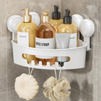 LEVERLOC Corner Shower Caddy Suction Cup, Shower Basket Suction Bathroom