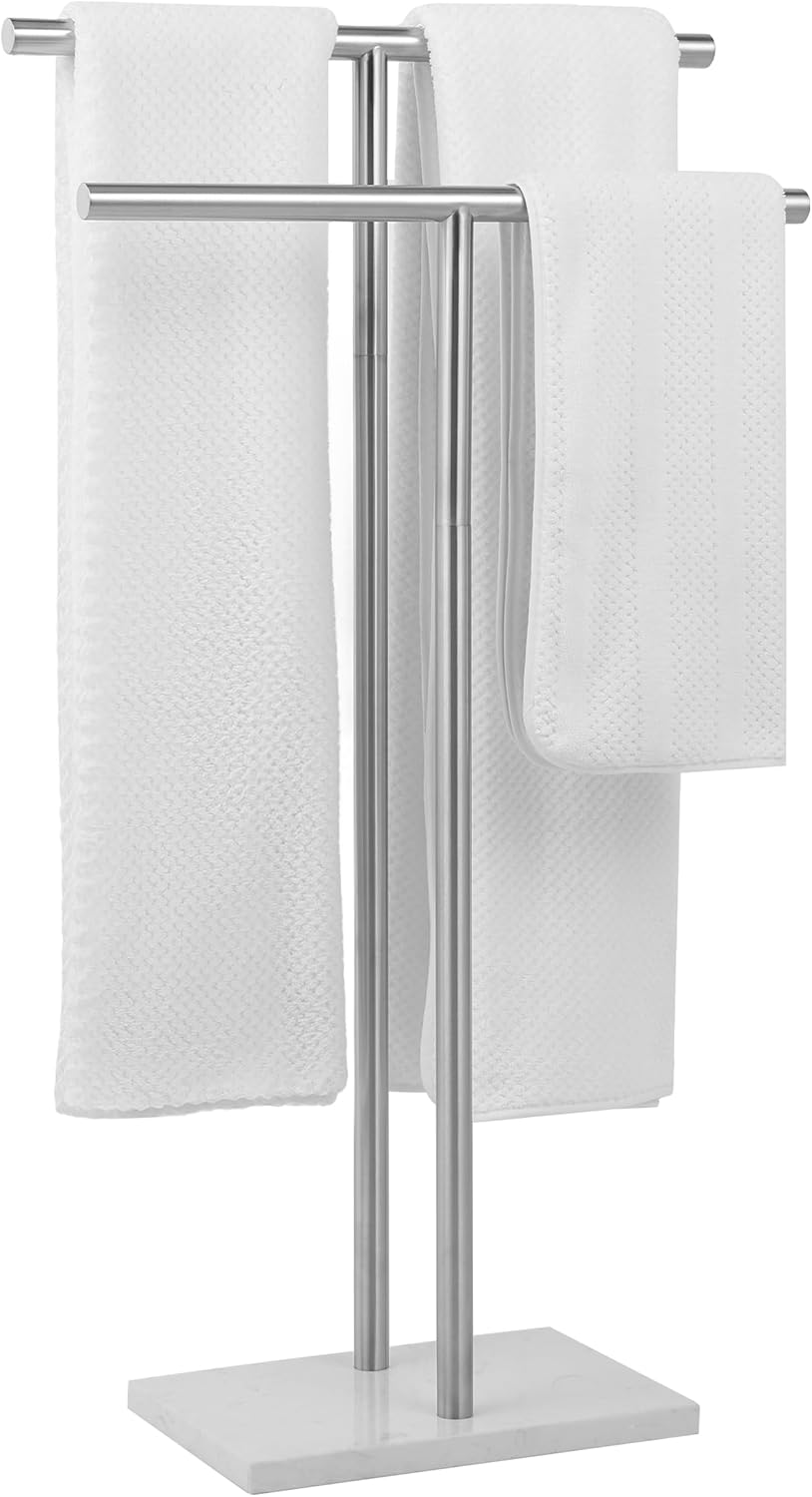 Free Standing Towel Rack - Brushed Nickel Finish with Marble Base