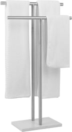 Free Standing Towel Rack - Brushed Nickel Finish with Marble Base