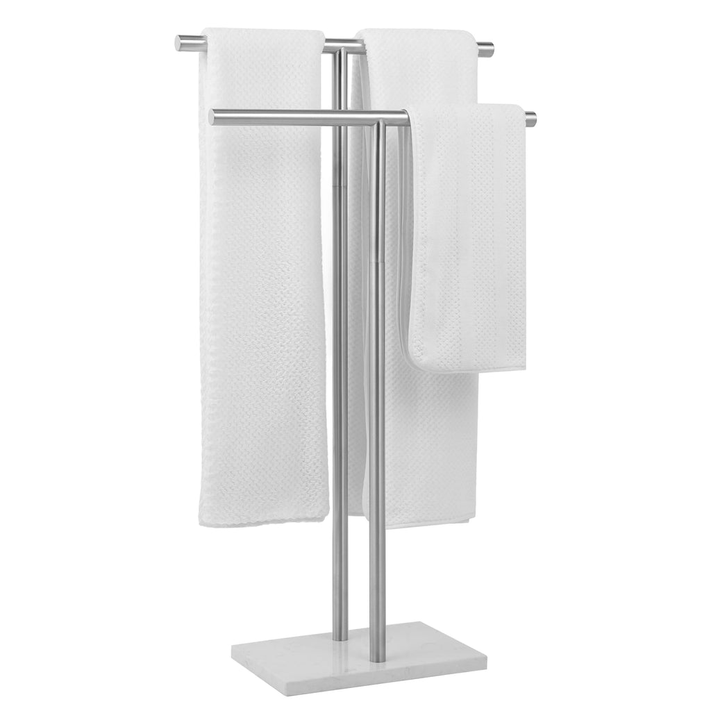 Free Standing Towel Rack - Brushed Nickel Finish with Marble Base