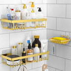 Moforoco 3-Pack Shower Caddy Basket Shelf with Soap Holder, No Drilling Traceless Adhesive Shower Wall Shelves, Rustproof Black Bathroom Shower Storage Organizer