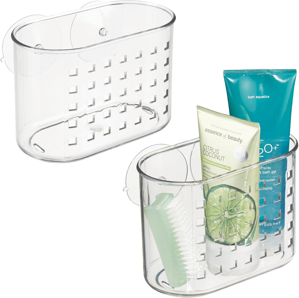 iDesign Small Suction Shower Basket for Bathroom Storage - Set of 2 - Clear - Made in USA