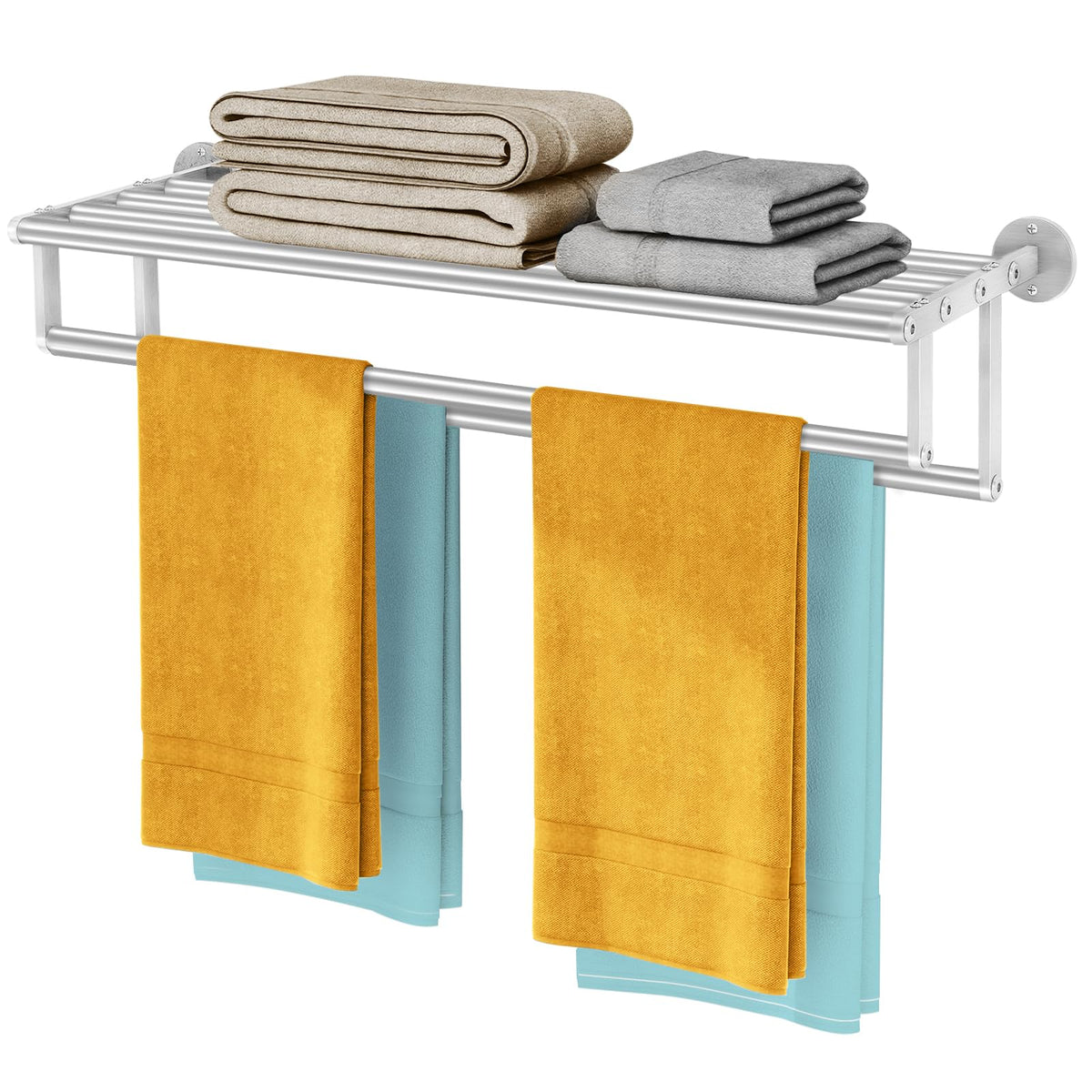 Double Towel Racks for Bathroom Towel Rack with Shelf, 24 Inch Double Towel Bars, Wall Mount Towel Holder for Bathroom Lavatory, Stainless Steel Towel Rod(Brushed Nickel)