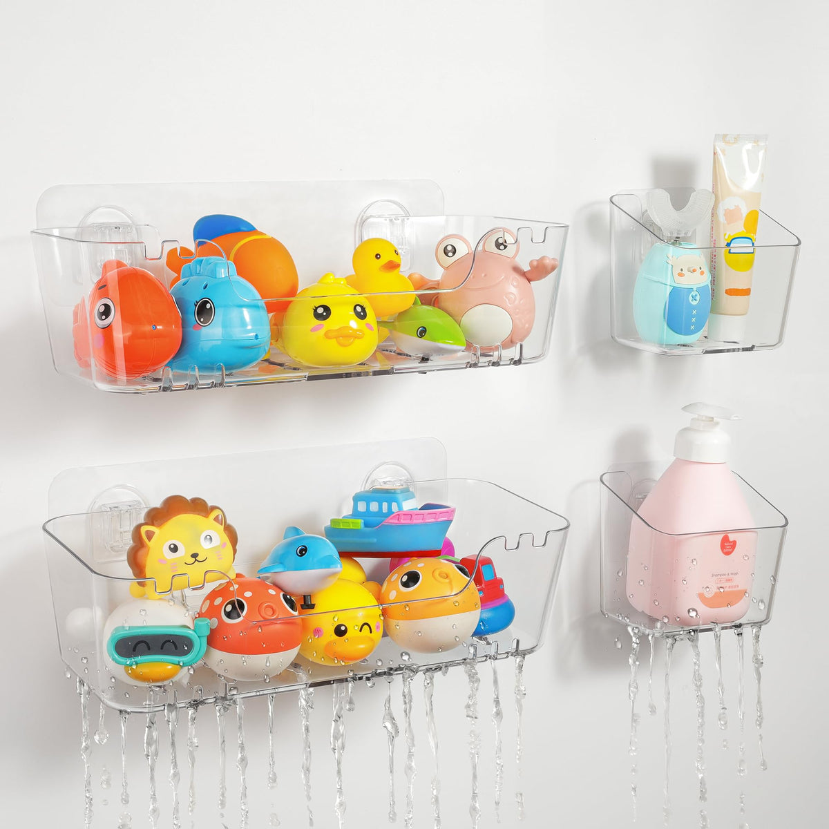 Bath Toy Storage Organizer 2 Pack, Bath Toy Holder with Drain Holes