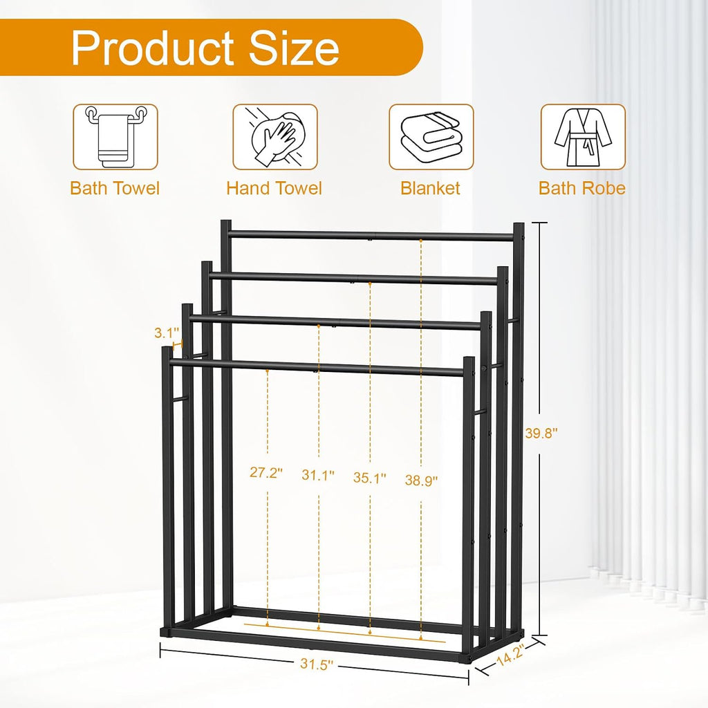Honiter Towel Racks for Bathroom, 4 Tier Wide Towel Drying Rack Outdoor, Free Standing Towel Rack, Pool Towel Blanket Stand and Display Rack for Oversized Bath Towels