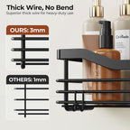 Orimade Shower Caddy Basket Shelf Storage Rack, No Drilling Wall Mounted Adhesive Rust Resistant Stainless Steel Shower Organizer with 5 Hooks for Bathroom, Black 2 Pack