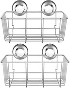 SANNO Suction Cup Shower Caddy Adhesive Deep Bathroom Basket Bath Organizer Kitchen Storage Basket for Gel Holder Bathroom Storage Shampoo, Conditioner,Stainless Steel