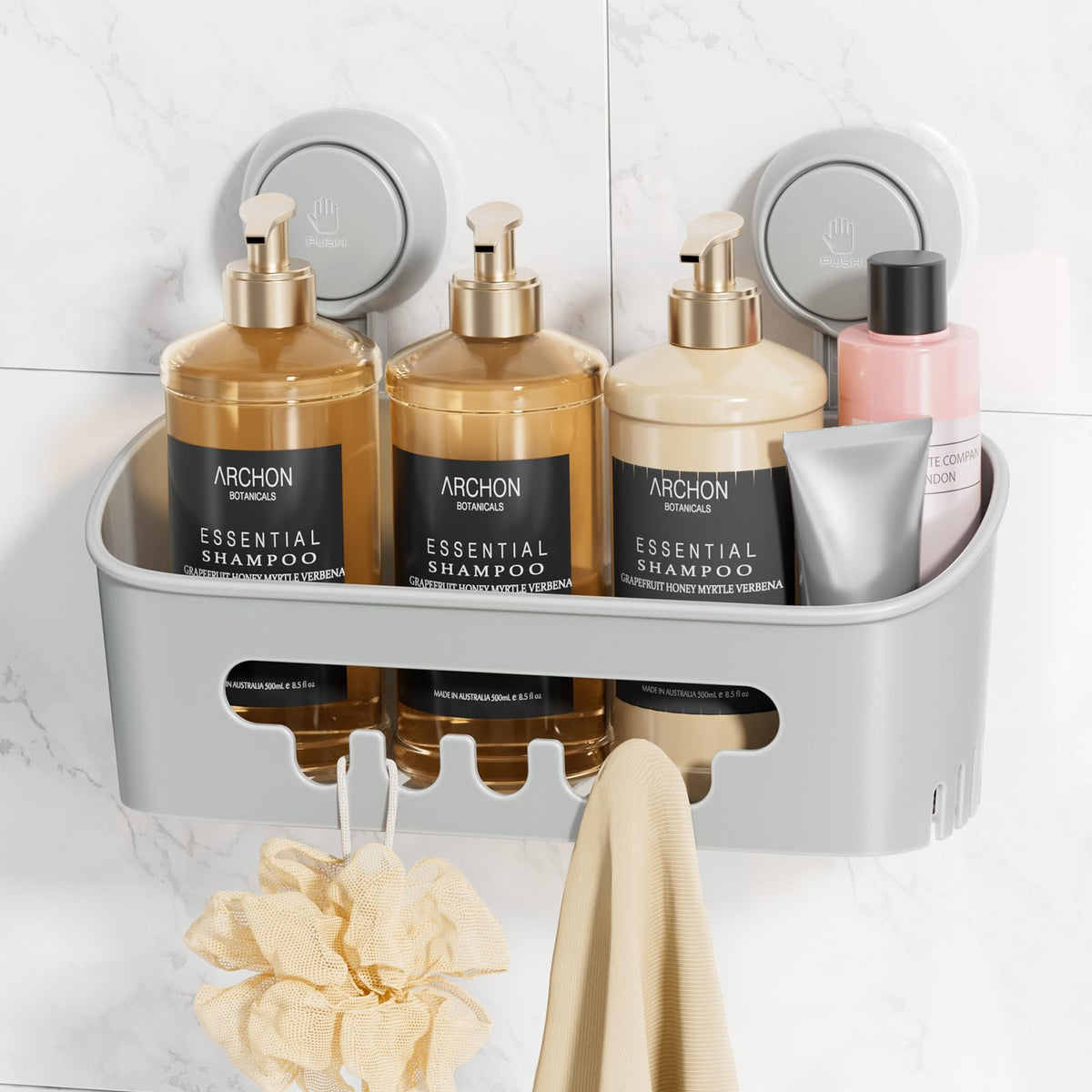 LEVERLOC Shower Caddy Suction Cup, Shower Organizer Removable Bathroom Shelf, Storage Suction Powerful Max Hold 22lbs Bathroom Caddy Waterproof Holder, White