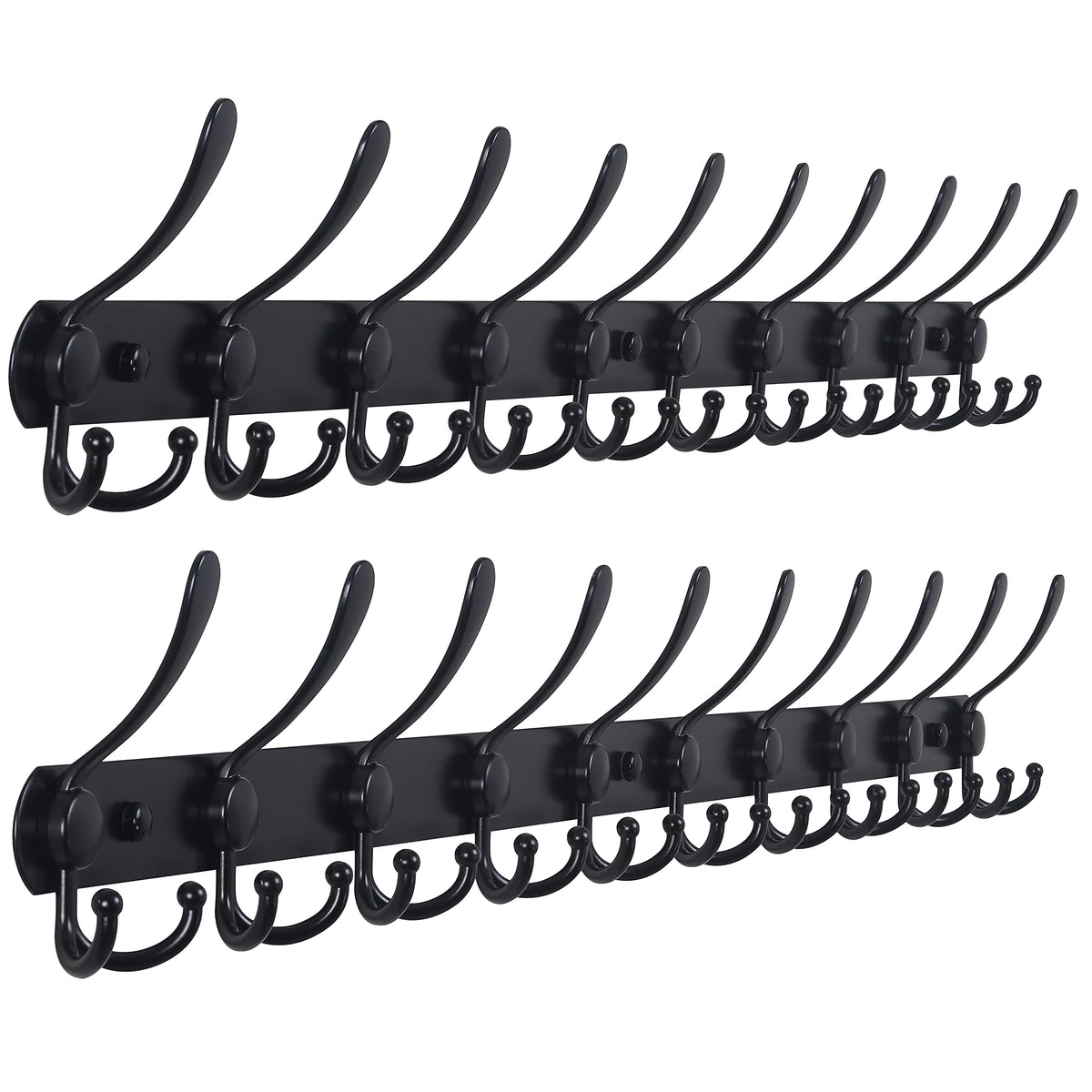 Dseap Coat Rack Wall Mounted - 5 Tri Hooks, Heavy Duty, Stainless Steel, Metal Coat Hook Rail for Coat Hat Towel Purse Robes Mudroom Bathroom Entryway (Black, 2 Packs)