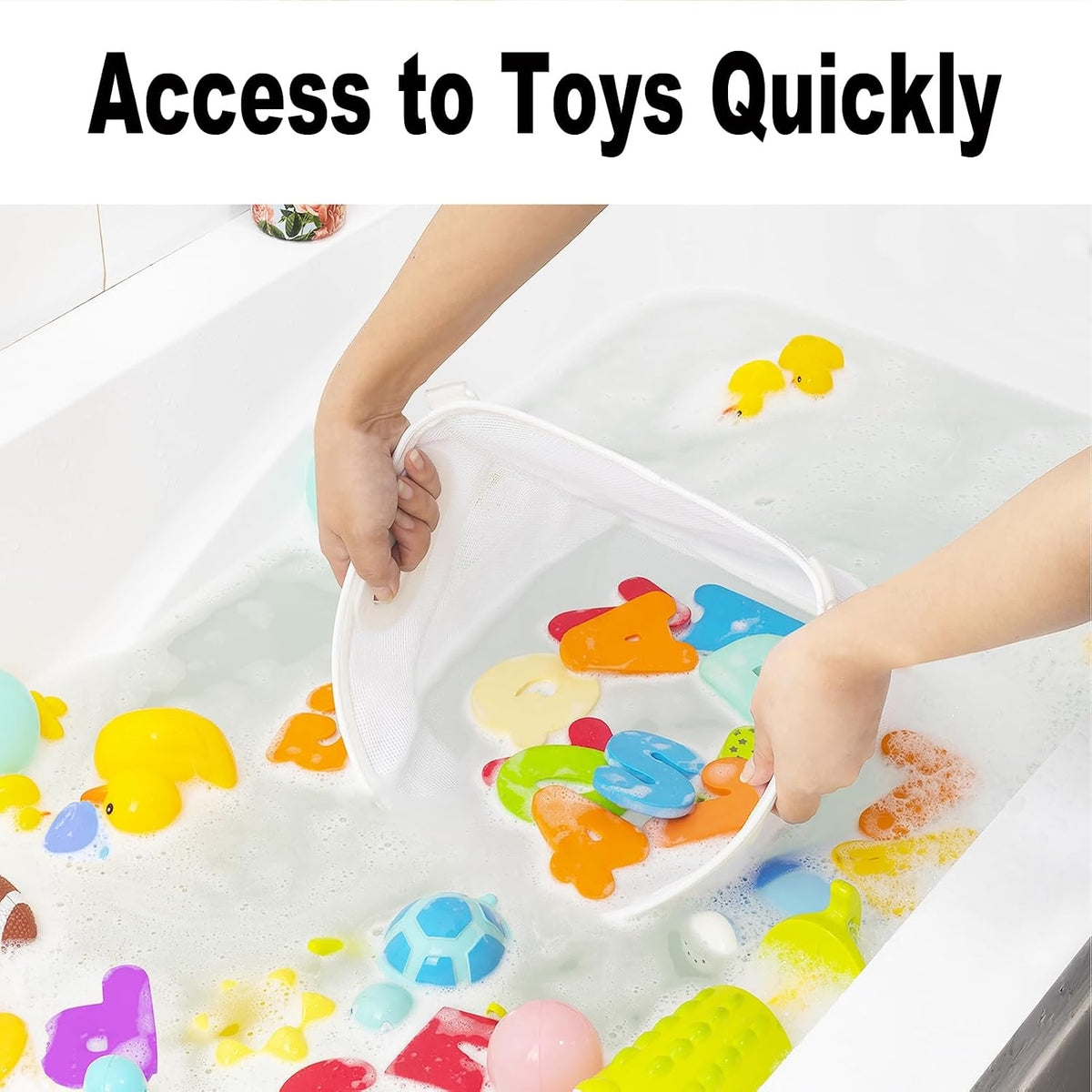 Austion Quick-Fetch Way Mesh Bath Toy Holder, Wide Opening and Large Capacity Bath tub Toy Storage for Easy Access to Toys, Space-Saving Wall-Mounted Bath Toy Organizer, Quick Dry Bathtub Toy Holder