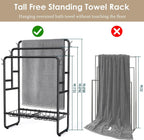 Kayfia 40'' Freestanding 3 Tier Metal Towel Rack, 2 Baskets & 6 Hooks