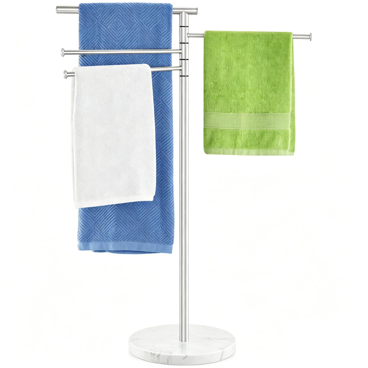 Freestanding Towel Rack, 40 Inch Tall Standing Towel Racks for Bathroom with Weighted Base, Modern Floor Towel Drying Holder Stand with 4 Swivel Arms, Stainless Steel, Chrome, YOFOVI