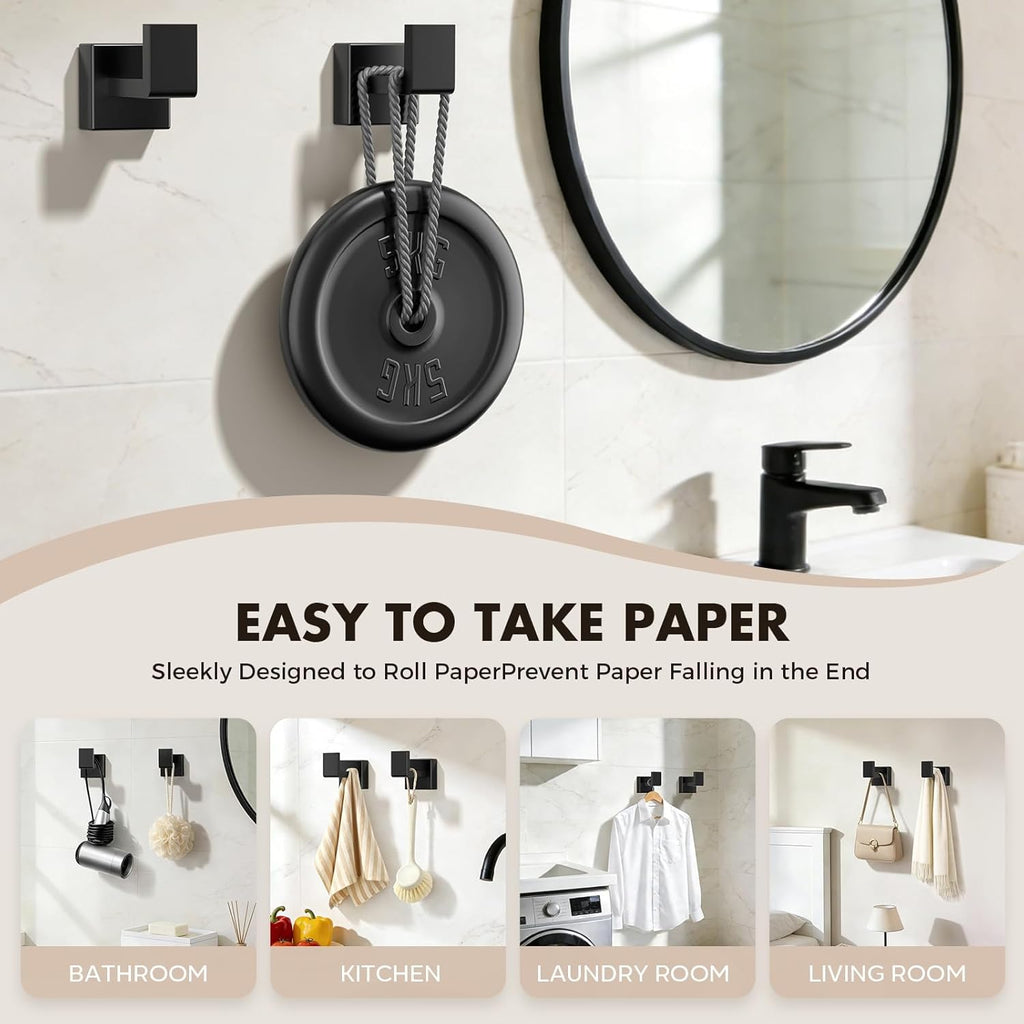 5-Pieces Matte Black Bathroom Accessories Set, 16 Inch Bath Towel Bar Set