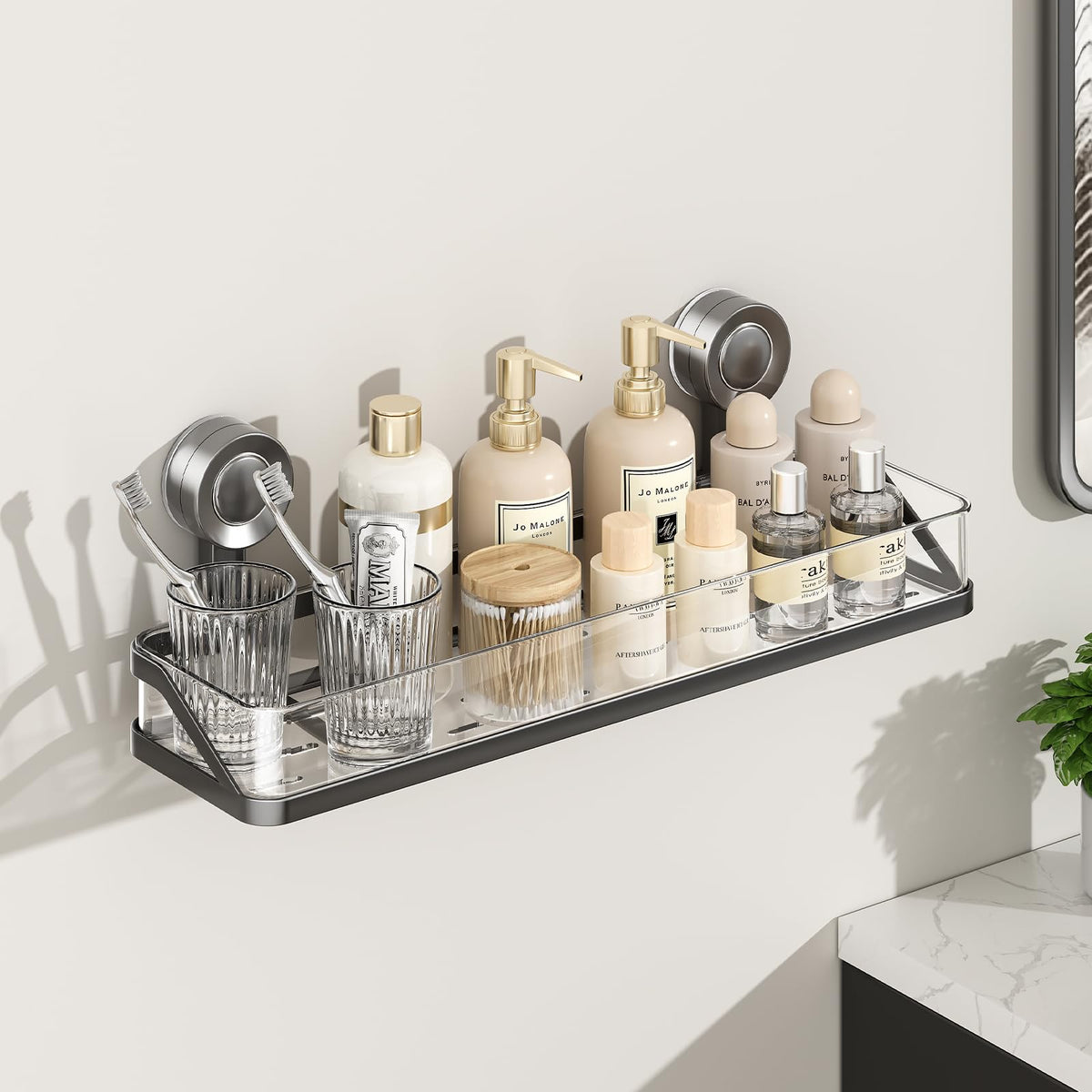 Shower Caddy Suction Cup, Bathroom Organizer Shelf | Removable, No Drilling Clear Square Shower Shelves, Large Capacity, Reusable