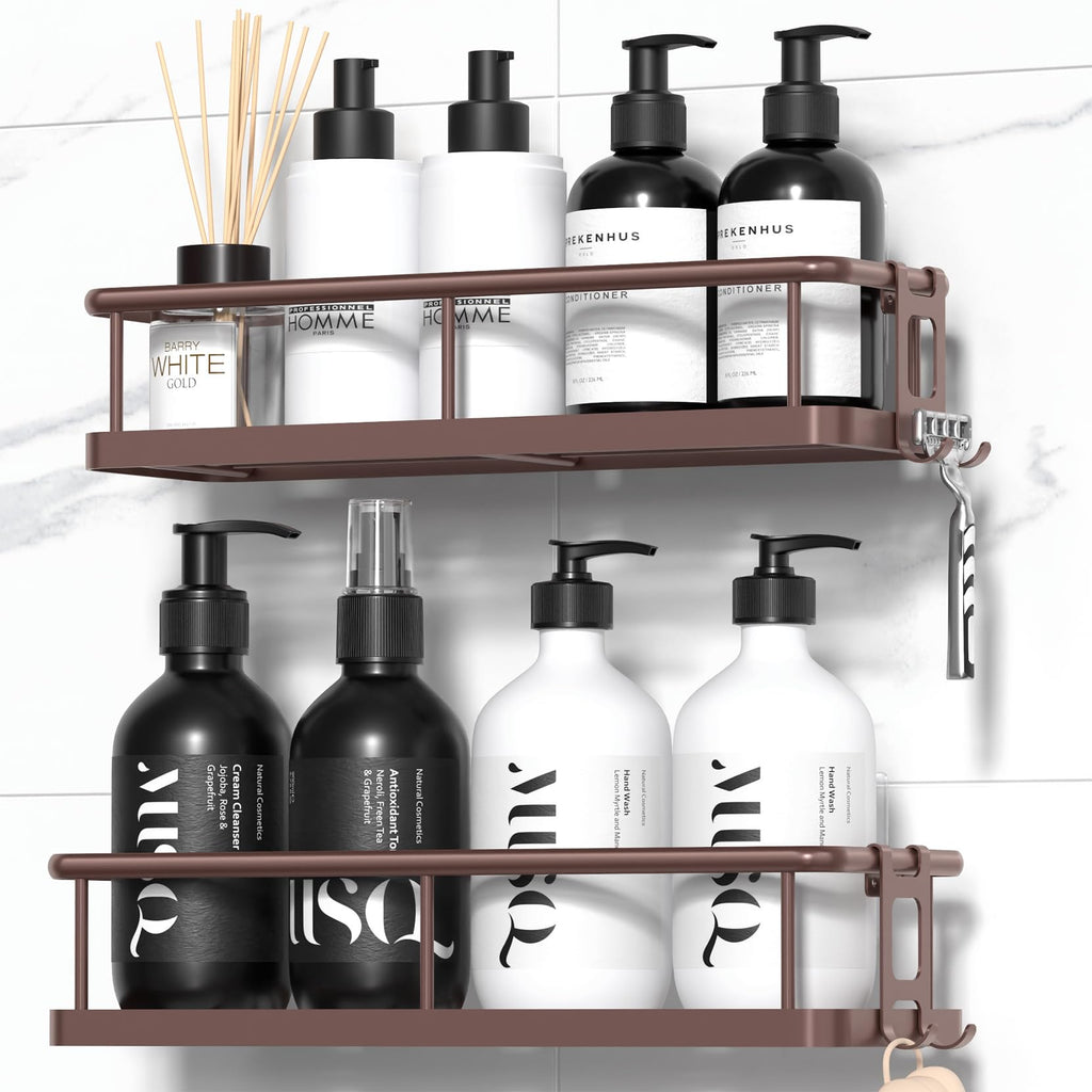 YASONIC Shower Caddy Adhesive, Rustproof Shower Organizer, Large Capacity Shower Shelves for Inside Shower, No Drilling Bathroom Organizers and Storage for Home Decor （2 Pack Black）