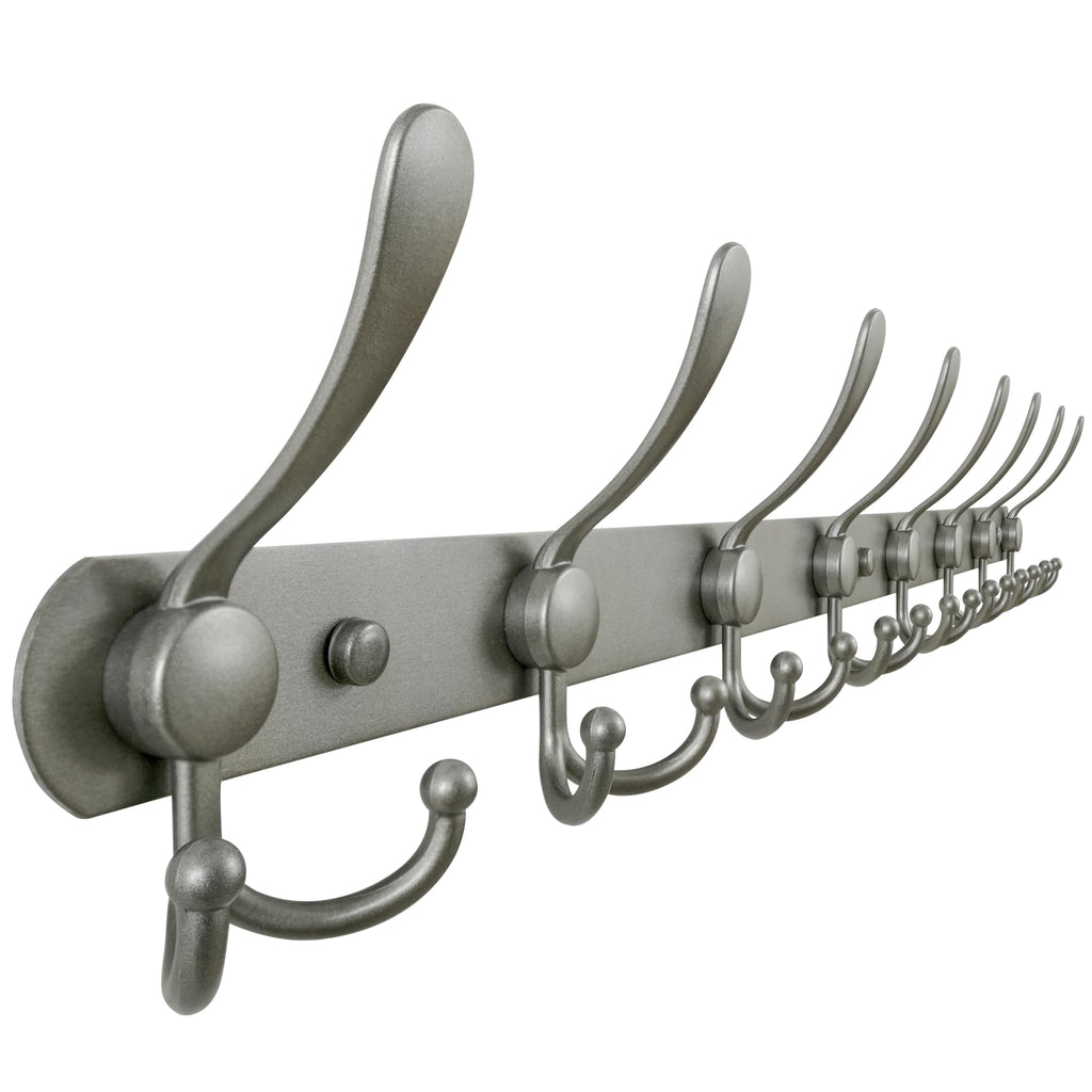 Dseap Coat Rack Wall Mounted - 5 Tri Hooks, Heavy Duty, Stainless Steel, Metal Coat Hook Rail for Coat Hat Towel Purse Robes Mudroom Bathroom Entryway (Black, 2 Packs)