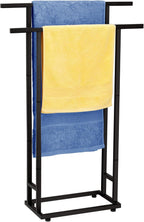 2-Tier Tall Towel Rack for Bathroom, Freestanding Towel Stand Drying Rack for Oversized Bath Towels, Poolside, Bathroom, Black, ALHAKIN