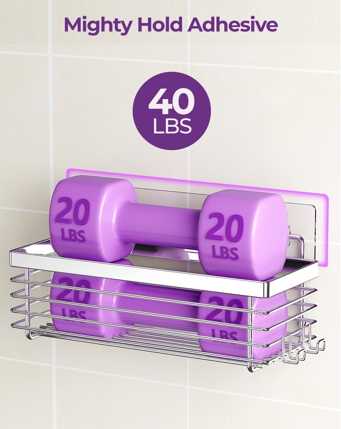 Shower Caddy Adhesive 3 Pack Stainless Steel Storage Organizers-Silver