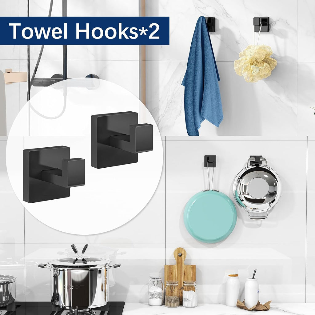 Gypie Bathroom Hardware Accessories Set, 5-Piece 16In Black Wall Mounted