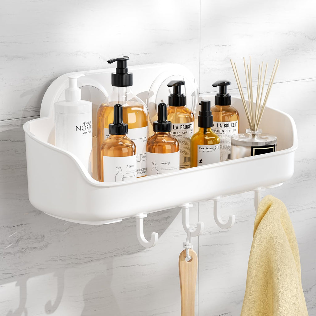 LUXEAR Shower Caddy Suction Cup NO-Drilling Removable Shower Shelf Powerful Heavy Duty Hold up to 22lbs, Waterproof Storage Basket for Shampoo & Toiletries Bathroom & Kitchen Caddy Organizer