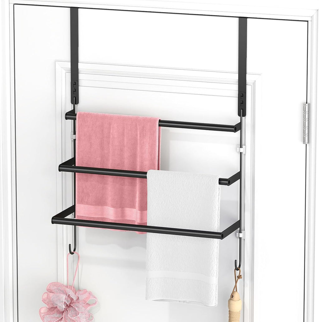 FLE Over The Door Towel Rack, Door Towel Bar, Black