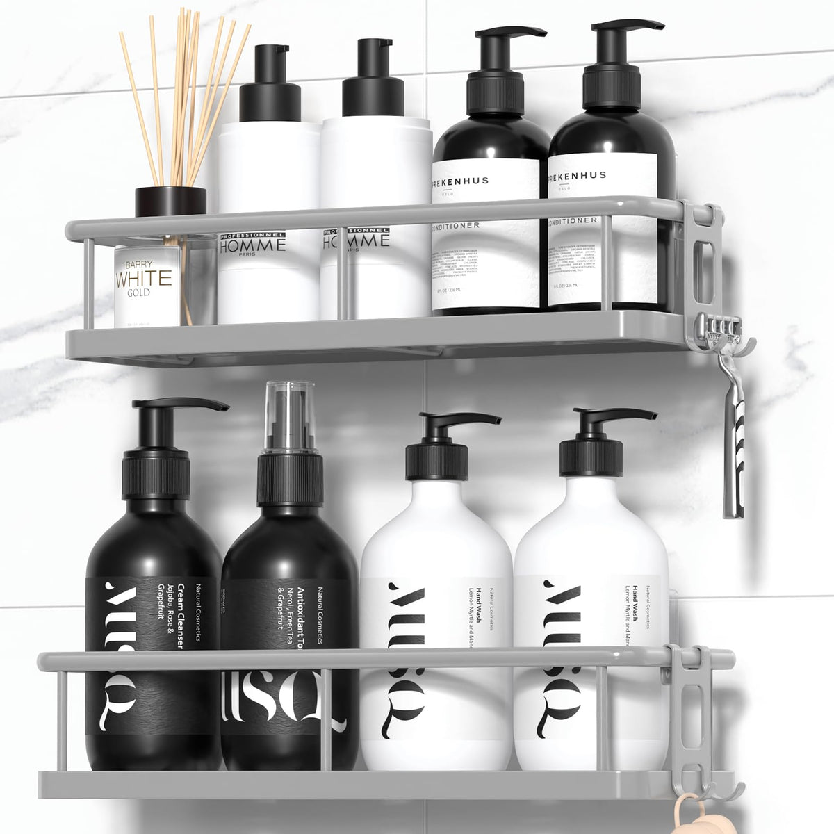 YASONIC Shower Caddy Adhesive, Rustproof Shower Organizer, Large Capacity Shower Shelves for Inside Shower, No Drilling Bathroom Organizers and Storage for Home Decor （2 Pack Black）